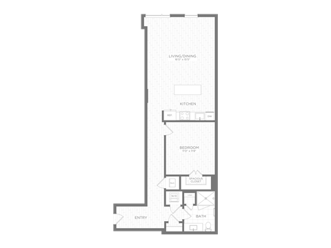 Floor plan for 1 bed, 1 bath, 781 sqft